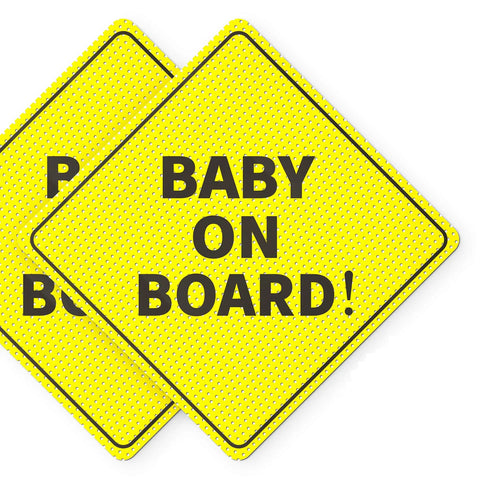 Baby On Board Car Sign 2 Pack 5x5 Inch Bright Yellow See Through When Reversing Durable Adhesive Non Magnetic Safety Sticker For Kids