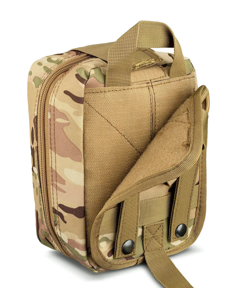 Camouflage MOLLE pouch for Premium IFAK Trauma Kit For Emergency Response With Fully Stocked MOLLE Pouch Including CAT Tourniquet HyFin Chest Seal Israeli Bandage And Major Wound Care For Gunshot Bleeding And Medical Emergencies For EMTs, Police And Military By Scherber.