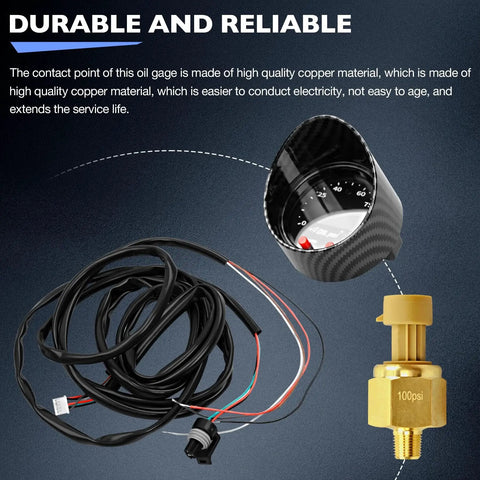 X Series 52mm 2-1/16 Inch Oil And Fuel Pressure Gauge Kit 0-100 Psi 7 Bar With Digital Display Black Bezel Faceplate Wiring Harness
