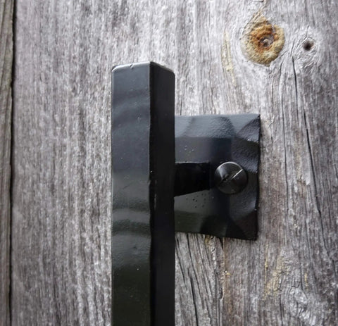 Close-up of 12 Inch Rustic Black Barn Door Handle Pull For DIY Sliding Barn Door Hardware Kit with durable construction.
