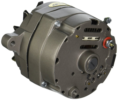 Beefy 100 Amp 12V One Wire Alternator With Aluminum Case, Single V Groove Pulley, Natural Finish, Ford Compatible, front view