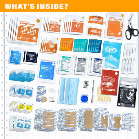 Contents of OSHA Compliant First Aid Kit With 400 Pieces Everyday Ready Emergency Medical Supplies For Home Office School