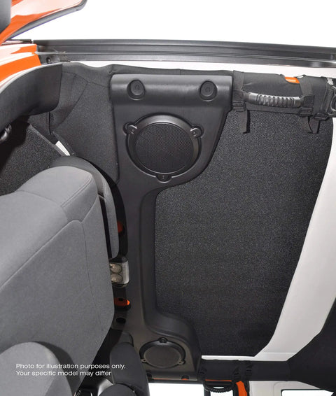 Boom Mat Black Sound Deadening Headliner for Jeep Wrangler JL 2018 Up Custom Fit, installed view inside vehicle
