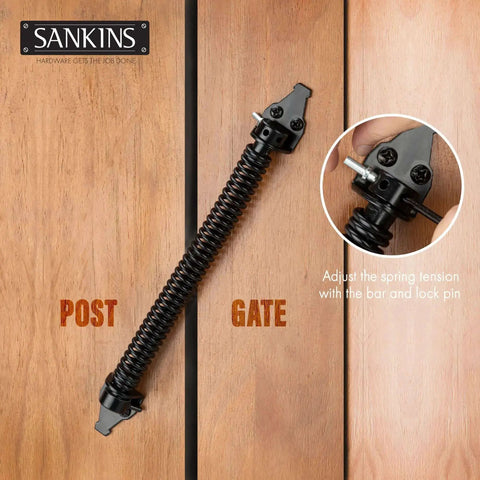 Beefy 14 Inch Gate Spring Self Closing Heavy Duty Outdoor Gate Spring With Adjustable Tension on wooden fence