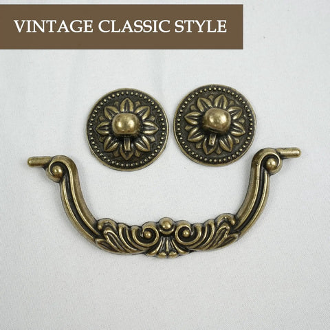 Six Pack Antique Brass Drawer Pulls With Four And Three Quarters Inch Hole Centers Decorative Vintage Metal Cabinet Handles Bundle
