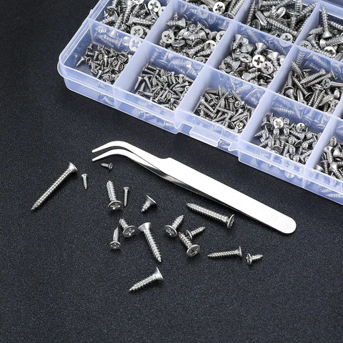 595 Pcs Self Tapping Screws Assortment Kit With Flat Head Phillips Drive For Wood And Metal, M2 M3 M4 Stainless Steel Screws