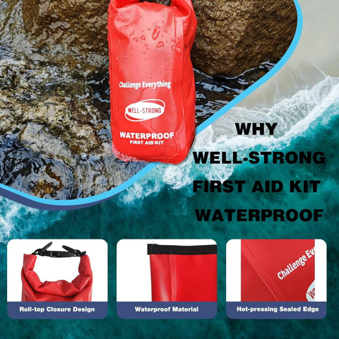 Waterproof Roll Top First Aid Kit For Boats And Outdoor Adventures Ideal For Fishing Kayaking Boating Swimming Camping Rafting And Beach Outings Red By Well Strong