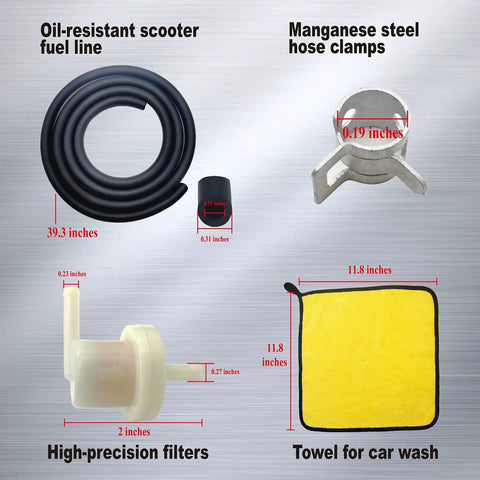 Honda Scooter Fuel Pump Kit For 2002 To 2009 Metropolitan CHF50 And 2003 To 2016 Ruckus NPS50 with fuel line, clamps, filters, towel