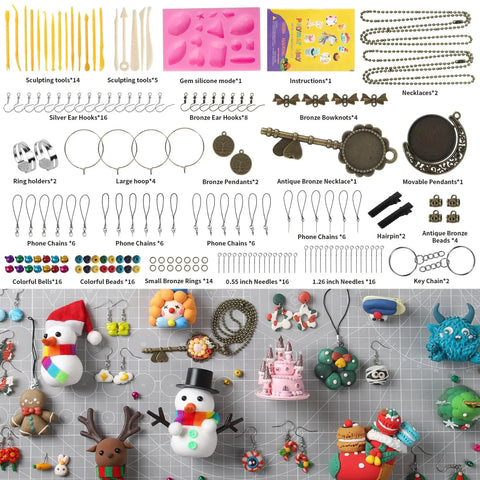 85 Color Polymer Clay Kit For Kids And Adults With 19 Sculpting Tools And 16 Accessories Oven Bake Modeling Clay Starter Set For Diy Creations And Gifts, displayed with molds, tools, and finished models