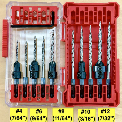 Woodworking Countersink Drill Bit Set With Depth Adjustable 5 Piece Replacement Tapered Bits For Wood in storage case