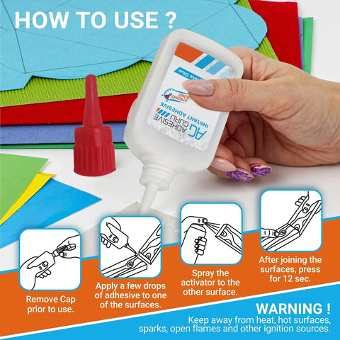 Fast Acting Cyanoacrylate Glue With Activator For Woodworking Woodturning Plastic Metal Leather Ceramic And DIY Craft Projects Delivers Instant Bond And Super Tight Grab Adhesive Guru 1 Pack shown with instructions