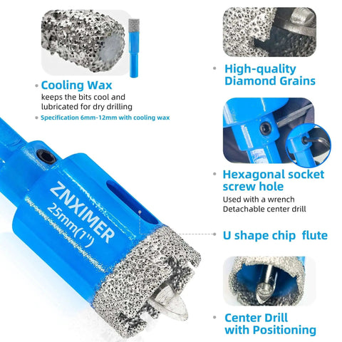 Pro Grade Diamond Hole Saw Kit With Pilot Bit For Tile Marble Granite Ceramic And Porcelain Includes 16 Piece Set From 6mm To 65mm Plus Diamond Chamfer And Milling Bits For DIY Renovations And Professional Tile Installations