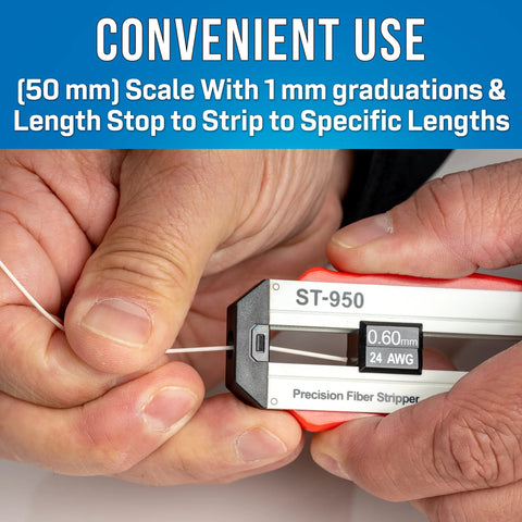 ST-950 precision fiber optic stripper, silver metal body with red grip, 0.60 mm / 24 AWG gauge.