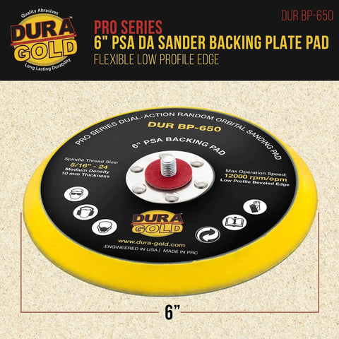 Pro Series 6 Inch PSA DA Sander Backing Plate Pad with Flexible Low Profile Edge displayed in packaging