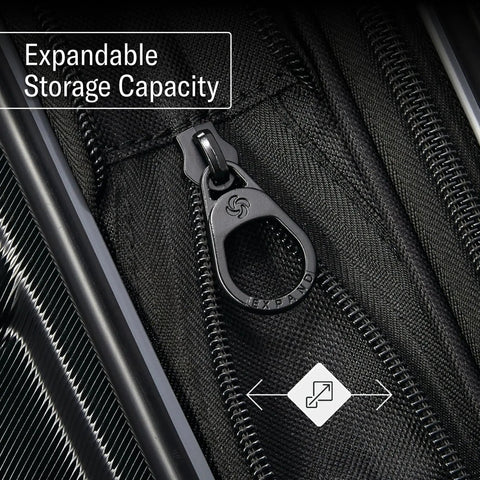 Close-up of Omni 2 24 Inch Medium Checked Hardside Luggage With 360 Degree Spinner Wheels By Samsonite expandable zipper feature.