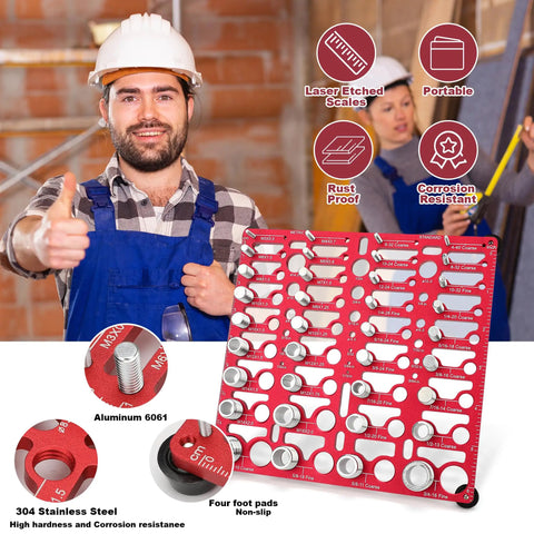 All In One Bolt Thread Checker Gauge Kit For Imperial And Metric Sizes identifies 20 standard threads, wall mountable red gauge.
