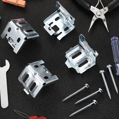 Six Pack Mini Blind Brackets 1.18X1.18 Inch With Screws For Window Blinds Replacement Hardware Set shown with tools and screws