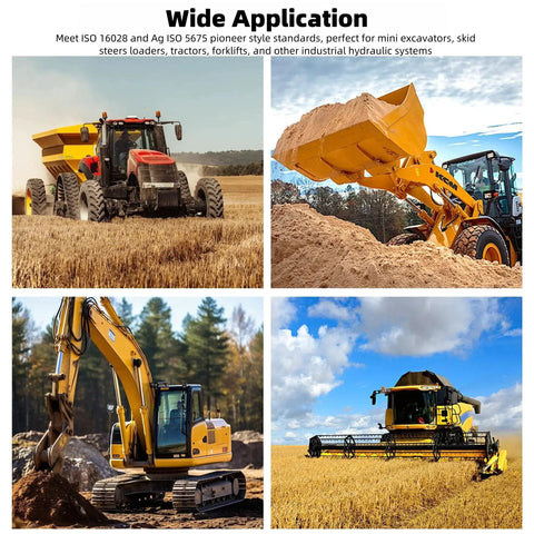 Tractors and excavators using Built Tough 1/2 Inch Flat Face Hydraulic Quick Connect Couplers for efficient heavy machinery operations.