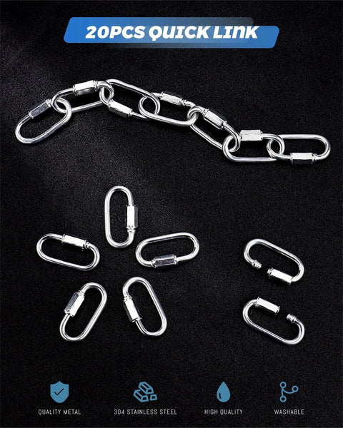 20 Pack Alloy M3.5 D Shape Locking Quick Links One Eighth Inch Chain Repair Links for Outdoor Gear Travel Pet Keychains