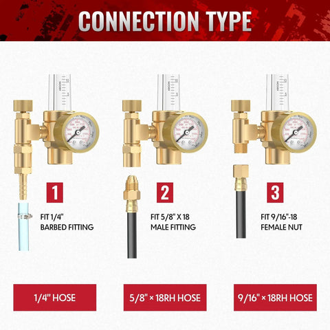 Welder Gas Regulator With Flow Meter For Argon Helium And CO2 Tanks Zero To Sixty CFH Flow Range MIG TIG Compatible ARG 2 Bestarc showing connection types