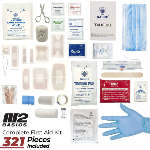 Premium 321 Piece First Aid Kit With Hard Case Grab-And-Go Ready For Home Car Office School And Vehicle By M2 BASICS displayed items
