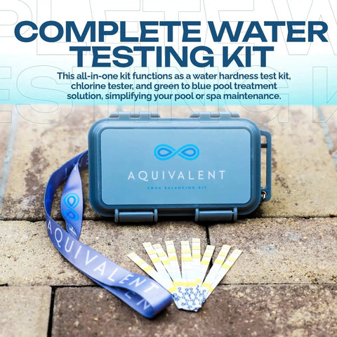 All In One Pool And Spa Water Test Kit With AI Powered App showing case and test strips