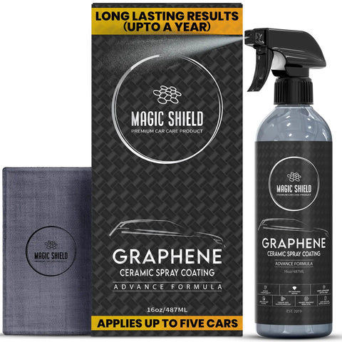 Long Lasting Graphene Ceramic Spray Coating For Cars, Motorcycles, Boats And More, No Fuss Quick Spray Wipe Buff, Waterless Wash And Wax, 16oz Bottle, Professional Grade High Gloss Sealant with packaging and applicator cloth.