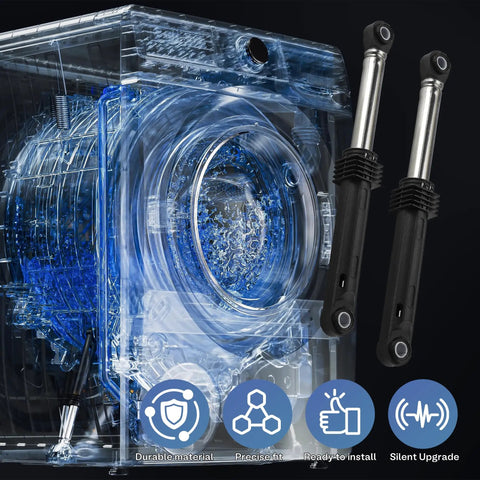 Washer shock absorbers for LG washing machine; two metal struts with black ends beside a front-loading transparent drum