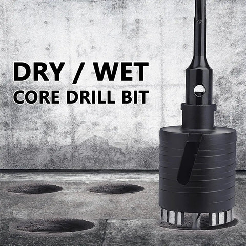 1 Inch Diamond Core Drill Bit With SDS Plus Adapter for dry and wet drilling, showing side view against concrete wall