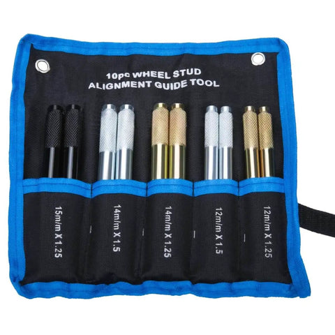 10 Piece Pro DIY Wheel Alignment Tool Kit with steel alloy lug bolt mounting in roll-up pouch