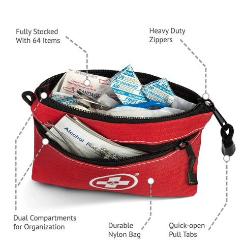 All Purpose 64 Piece 2 In 1 Car Travel First Aid Kit For Home And Outdoors With Bonus Mini Medical Emergency Kit Survival Gear And Camping Essentials By Swiss Safe