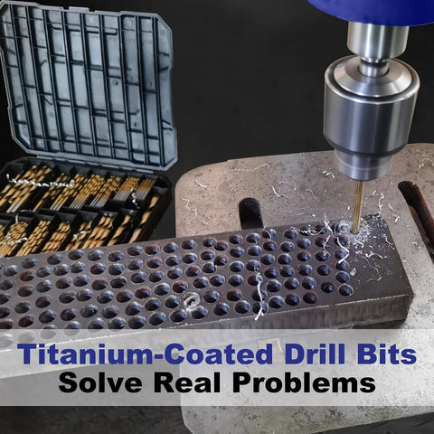 Titanium Twist Drill Bit Set With 99 Pieces, 135 Degree Point High Speed Steel, drilling metal with storage box shown