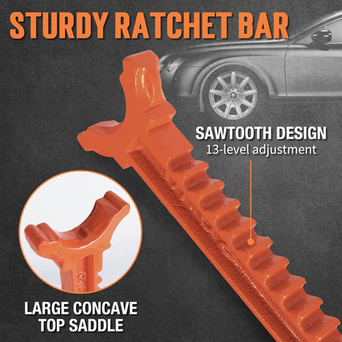 Sturdy ratchet bar of 3 Ton Heavy Duty Jack Stands With Self Locking Ratchet, 13.39 To 21.06 Inches, sawtooth design.