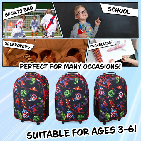 Spiderman And Marvel Avengers Foldable Kids Suitcase Carry On Luggage With Wheels for ages 3-6, multicolor design, cabin size