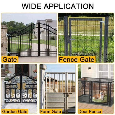 Various gate applications showcasing 2 Pack Heavy Duty Wall Mount Gate Hinges With Screws Rustproof Galvanized Steel For Chain Link Fence And Barn Doors