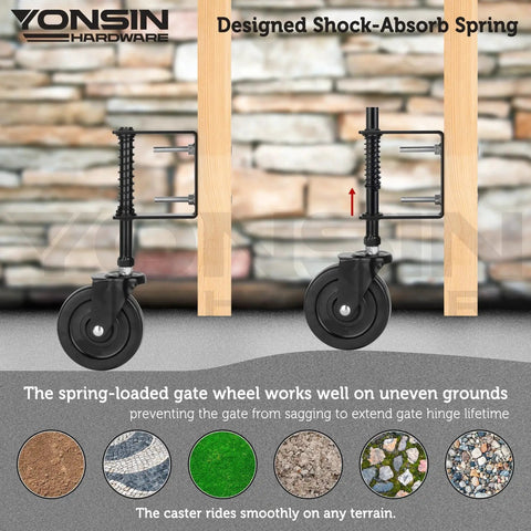 Heavy Duty Spring Loaded Gate Caster With 4 Inch Wheels, 360 Swivel Drag Wheels For Wooden And Metal Gates, Anti Sag Kit
