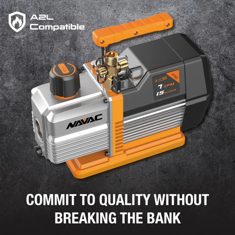 Navac NP7DP2 HVAC vacuum pump, dual‑stage 7 CFM, A2L compatible, pro series with orange handle