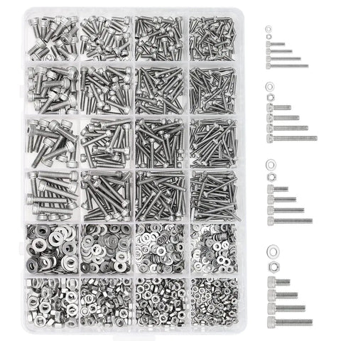 All In One 1280 Piece Stainless Steel Hex Socket Cap Screw Kit M2 M2.5 M3 M4 With Nuts Washers And Hex Wrenches in box