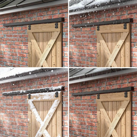 8Ft Box Rail Sliding Barn Door Hardware Kit Wall Mount Track System Built Tough Steel With Black Powder Coating for outdoor door