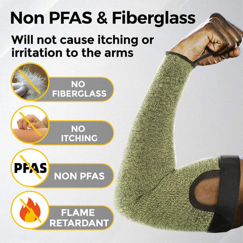 Core Arm Protection Sleeves S081 showing non-PFAS, fiberglass-free, flame retardant protection with thumbhole design