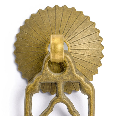 Close-up of a Flower Box Brass Cabinet Pull from the Flower Box Brass Cabinet Pulls Set of 2, 2.1 Inch Length Brass Hardware Handles For Cabinets And Furniture, Architectural Interior Design Hardware With Radial Washer Accessories For Easy Installation, showcasing the radial washer design.