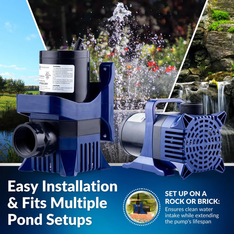 Alpine 10300 GPH submersible pond pump, blue housing with 33 ft cord and adapters