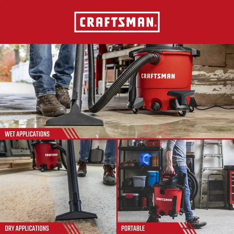 9 Gallon Wet Dry Shop Vacuum With 4.25 Peak HP used for wet and dry cleaning applications, featuring portable design in garage setting.