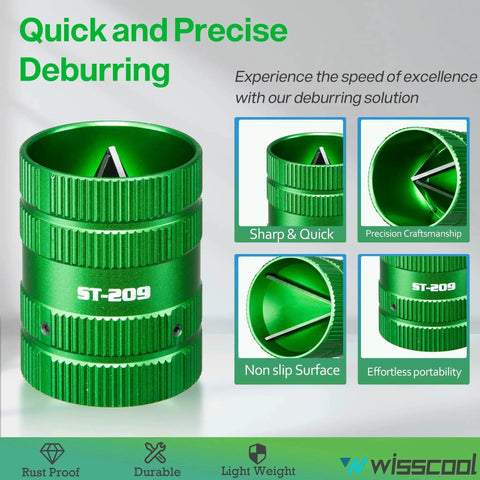 Ultimate Pipe Deburring And Chamfer Reamer Tool For Copper PVC PPR Brass Aluminum And More, Easy Grip Green Finish ST-209