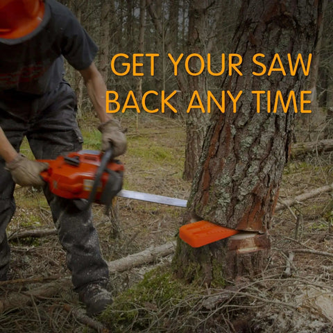 Tree felling with 6 Pack Tree Felling Wedges With Spikes For Safe Chainsaw Cutting, installed to prevent saw pinching.