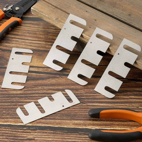 10 Pcs Stainless Steel Door Hinge Shims 4 Inch 3 64th Inch Thick Replacement Kit displayed on a wooden surface