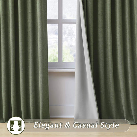 Extra Wide Linen Blackout Curtains With Hooks For Track System Sliding Doors, 2 Panels, 70 Inch Wide By 90 Inch Long Each