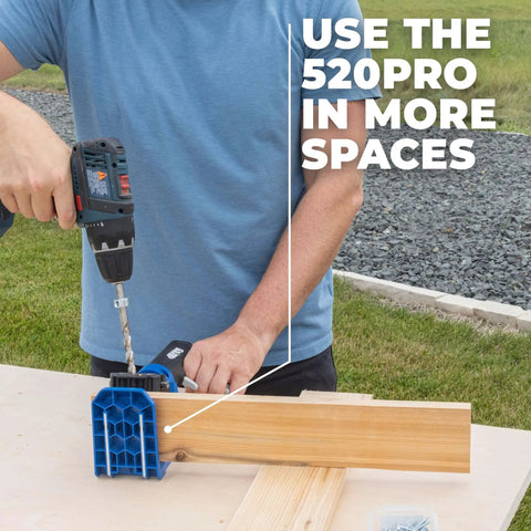 Using Pocket Hole Jig For Woodworking And Carpentry, Compatible With Materials From Half To One And A Half Inch Thick, Includes Sixty Pocket Hole Screws, GripMaxx Anti Slip Clamping, VersaGrip Rotating Handle, Premium New Model For DIY Enthusiasts on a wooden board.