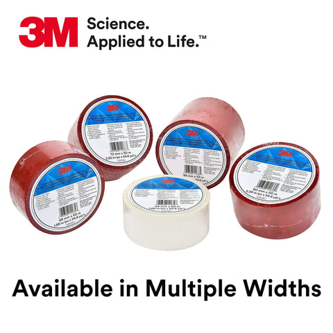 Five rolls of Construction Seaming Tape 8087CW in various widths with labels, showcasing red and white options.