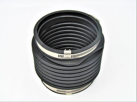 Alpha One exhaust bellows hose, black ribbed rubber with metal clamps